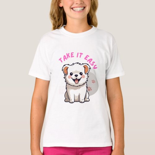 White T_shirt for girlstake it easy Cat Design