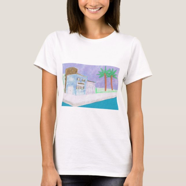 White T-Shirt with a Caribbean Scene (Front)
