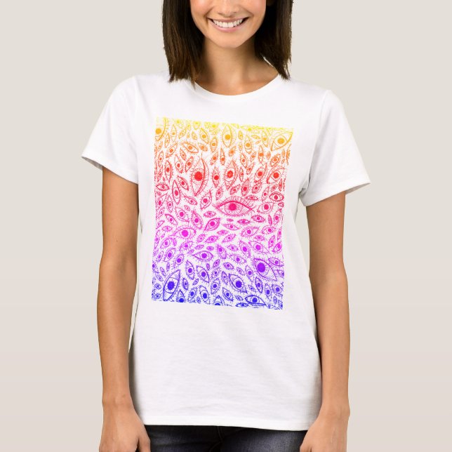 White T-Shirt With Hand-Drawn Eyeball Design (Front)