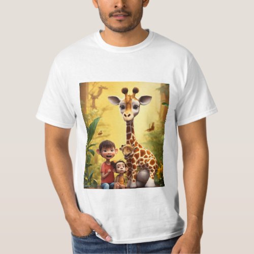 White T_Shirt with Printed Giraffe 