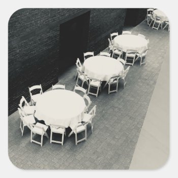 White Tables & Chairs Square Sticker by hiway9 at Zazzle