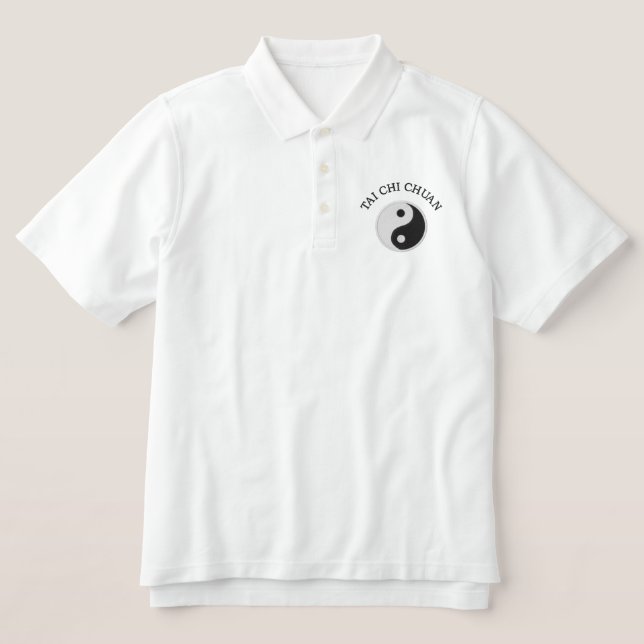 White Tai Chi - Embroidered Embroidered Polo Shirt (Design Front)