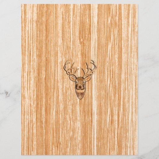 White Tail Buck Deer Head Wood Grain Style (Front)