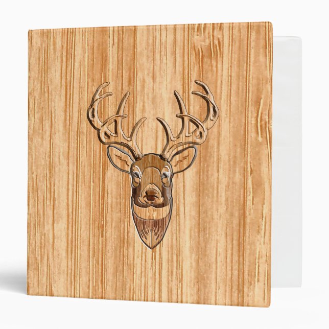 White Tail Buck Deer Head Wood Grain Style Binder (Front/Inside)