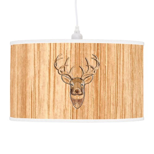 White Tail Buck Deer Head Wood Grain Style Ceiling Lamp