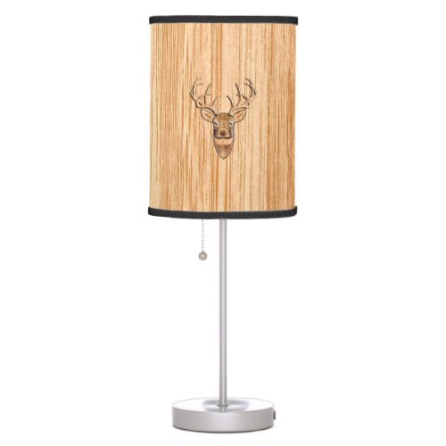 White Tail Buck Deer Head Wood Grain Style Table Lamp