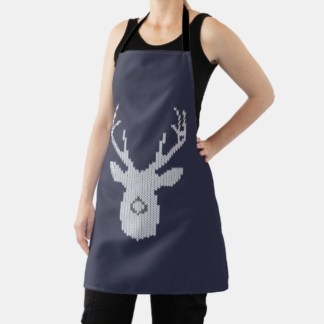 White Tail Buck Deer Ugly Christmas Sweater Style Apron (Insitu)