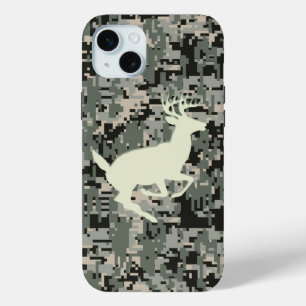 White Tail Buck on Black Forest Digital Camo iPhone 15 Plus Case