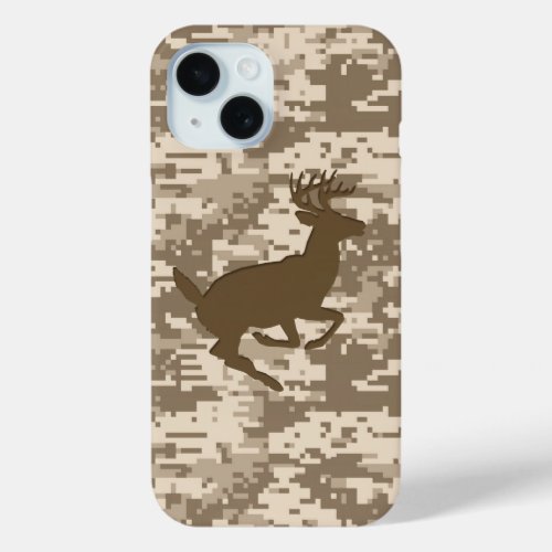 White Tail Buck on Urban Desert Digital Camo iPhone 15 Case
