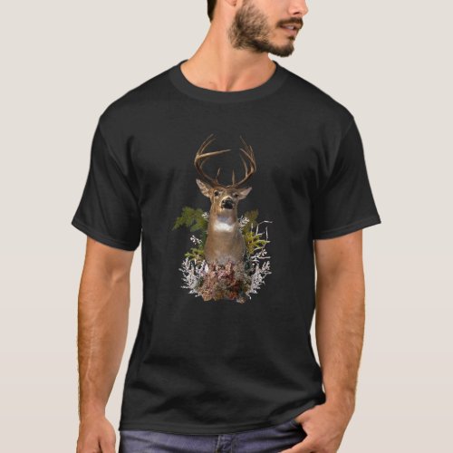White Tail Deer Buck Antler Mounted Head 10 Pointe T_Shirt