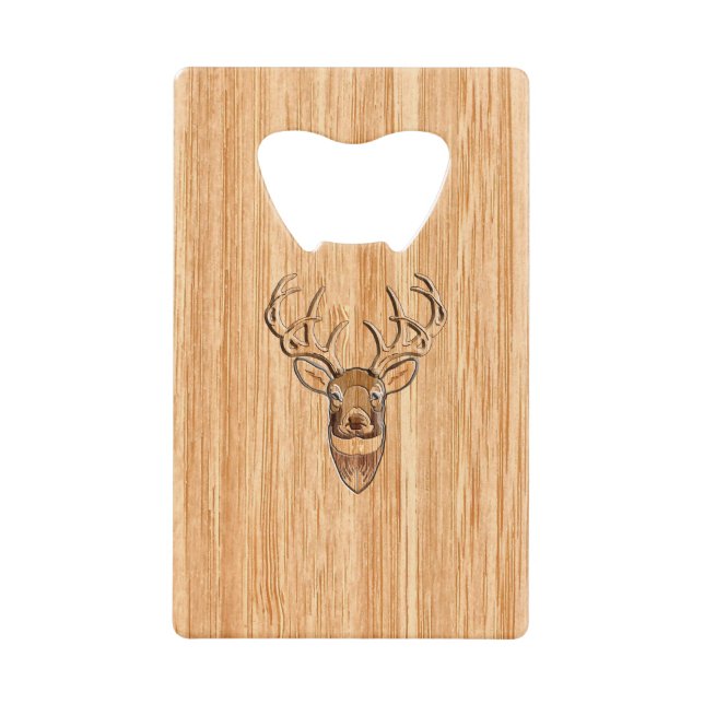 White Tail Deer Buck Wood Grain Style Design Credit Card Bottle Opener (Front)