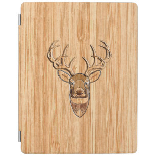White Tail Deer Buck Wood Grain Style Design iPad Smart Cover