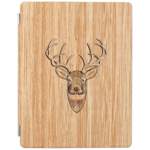 White Tail Deer Buck Wood Grain Style Design iPad Smart Cover
