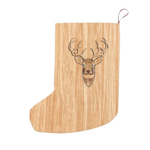 White Tail Deer Buck Wood Grain Style Design Small Christmas Stocking