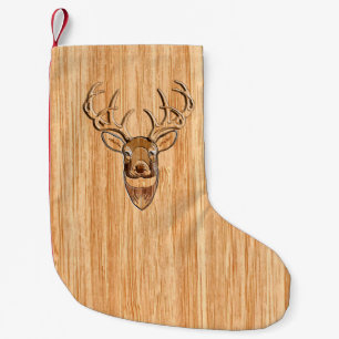 White Tail Deer Buck Wood Grain Style Design Small Christmas Stocking