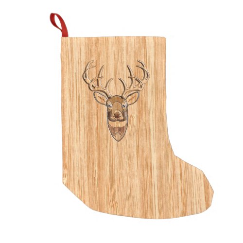 White Tail Deer Buck Wood Grain Style Design Small Christmas Stocking