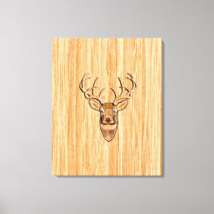 White Tail Deer Head Blond Wood Grain Style Canvas Print