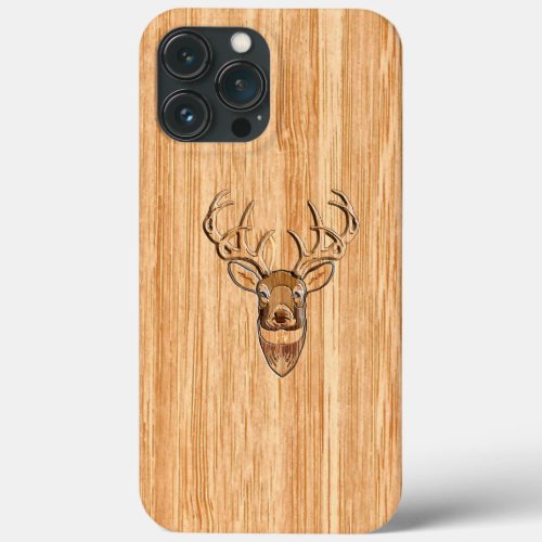 White Tail Deer Head Blond Wood Grain Style  iPhone 13 Pro Max Case