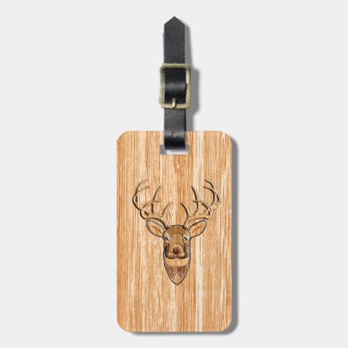 White Tail Deer Head Blond Wood Grain Style Luggage Tag