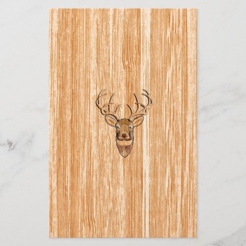 White Tail Deer Head Blond Wood Grain Style Stationery