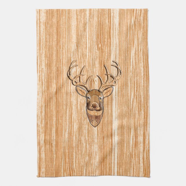 White Tail Deer Head Blond Wood Grain Style Towel (Vertical)