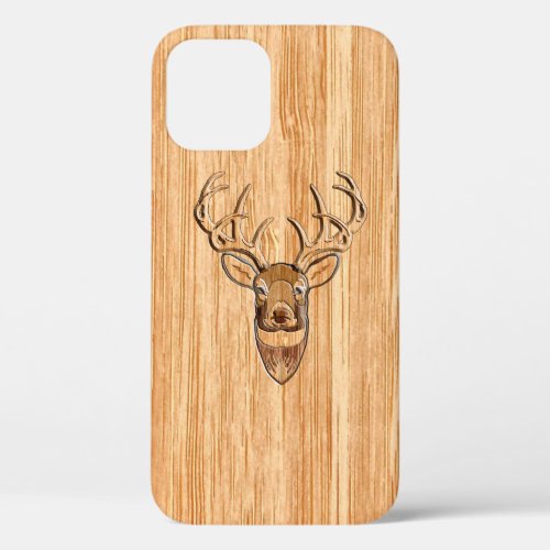 White Tail Deer Head Buck Wood Grain Style Decor iPhone 12 Case