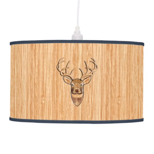 White Tail Deer Head Buck Wood Grain Style Decor Pendant Lamp