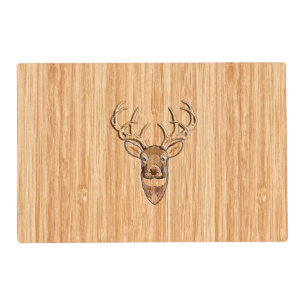 White Tail Deer Head Buck Wood Grain Style Decor Placemat
