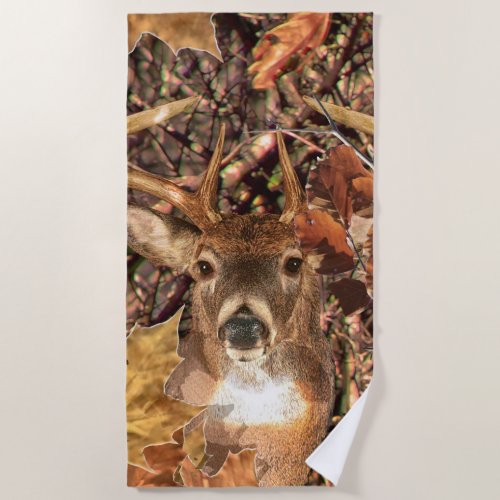 White Tail Deer Head Fall Energy Spirited on a Beach Towel