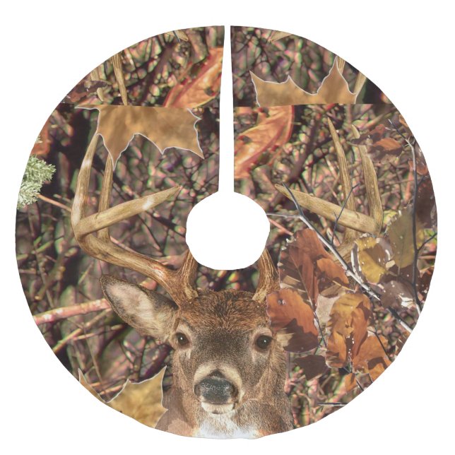 White Tail Deer Head Fall Energy Spirited on a Brushed Polyester Tree Skirt (Front)