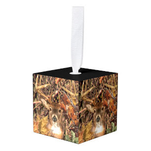 White Tail Deer Head Fall Energy Spirited on a Cube Ornament