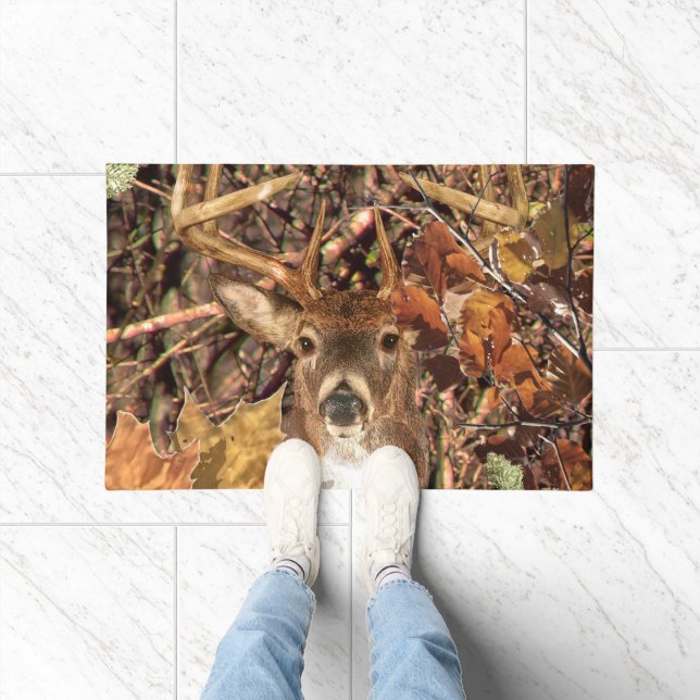 White Tail Deer Head Fall Energy Spirited on a Doormat (Indoor)