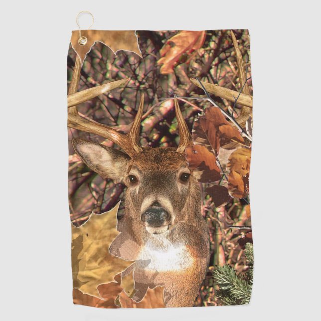 White Tail Deer Head Fall Energy Spirited on a Golf Towel (Front)