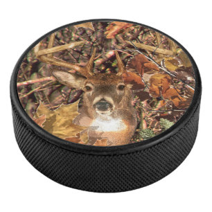 White Tail Deer Head Fall Energy Spirited on a Hockey Puck