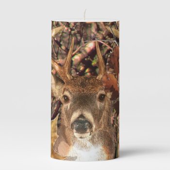 White Tail Deer Head Fall Energy Spirited On A Pillar Candle by TigerDen at Zazzle