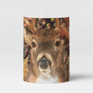 White Tail Deer Head Fall Energy Spirited on a Pillar Candle