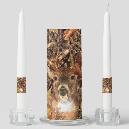 White Tail Deer Head Fall Energy Spirited on a Unity Candle Set