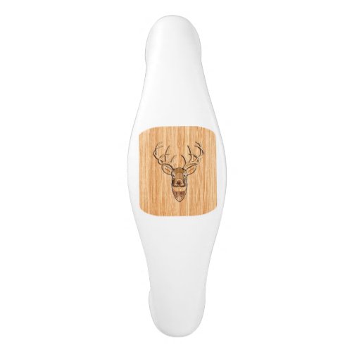 White Tail Deer Head Trophy Wood Grain Style Ceramic Cabinet Pull