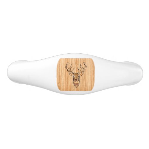 White Tail Deer Head Trophy Wood Grain Style Ceramic Drawer Pull