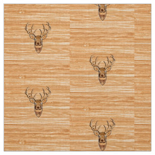 White Tail Deer Head Trophy Wood Grain Style Fabric