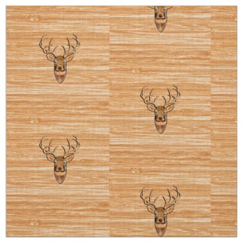 White Tail Deer Head Trophy Wood Grain Style Fabric