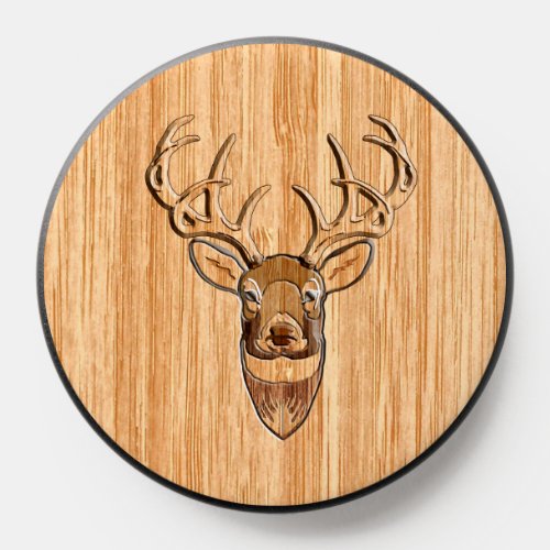 White Tail Deer Head Trophy Wood Grain Style PopSocket