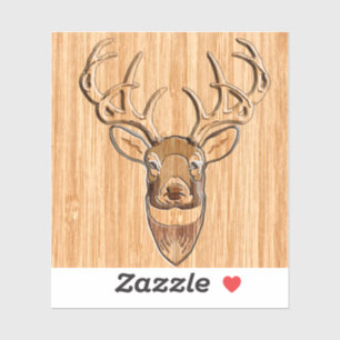 White Tail Deer Head Trophy Wood Grain Style Sticker
