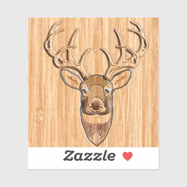 White Tail Deer Head Trophy Wood Grain Style Sticker (Sheet)