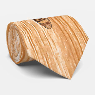 White Tail Deer Head Trophy Wood Grain Style Tie