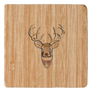 White Tail Deer Head Trophy Wood Grain Style Trivet