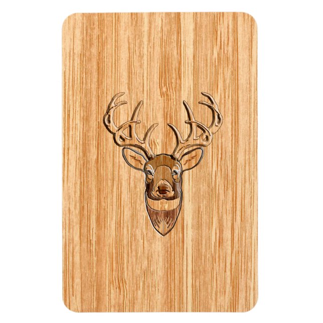 White Tail Deer Head Wood Grain Background Magnet (Vertical)