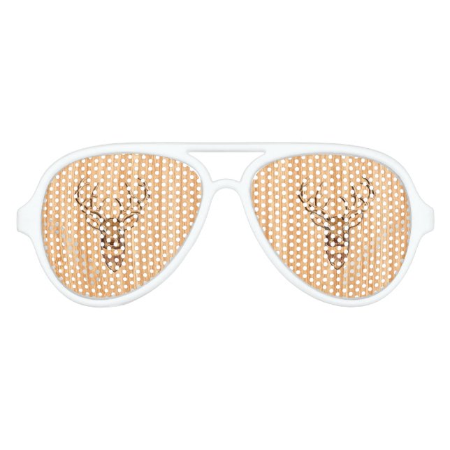 White Tail Deer Head Wood Grain Decor Aviator Sunglasses (Front)