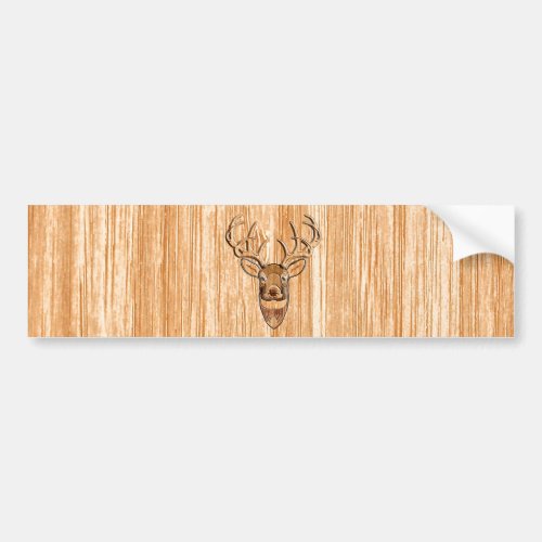 White Tail Deer Head Wood Grain Design Bumper Sticker
