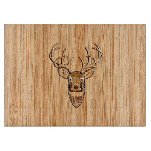 White Tail Deer Head Wood Grain Design Cutting Board